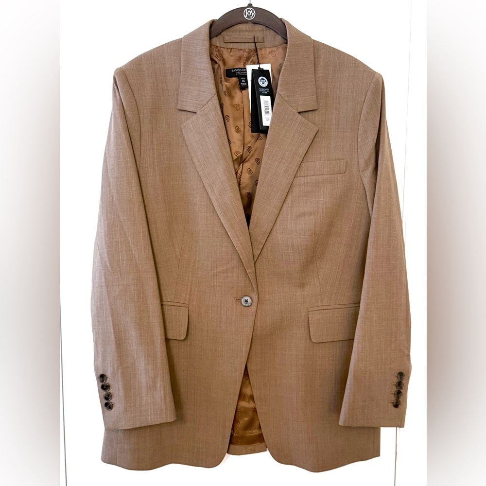 Banana Republic Siena Slim Italian Wool Blazer NWT Size 14P Heather Camel